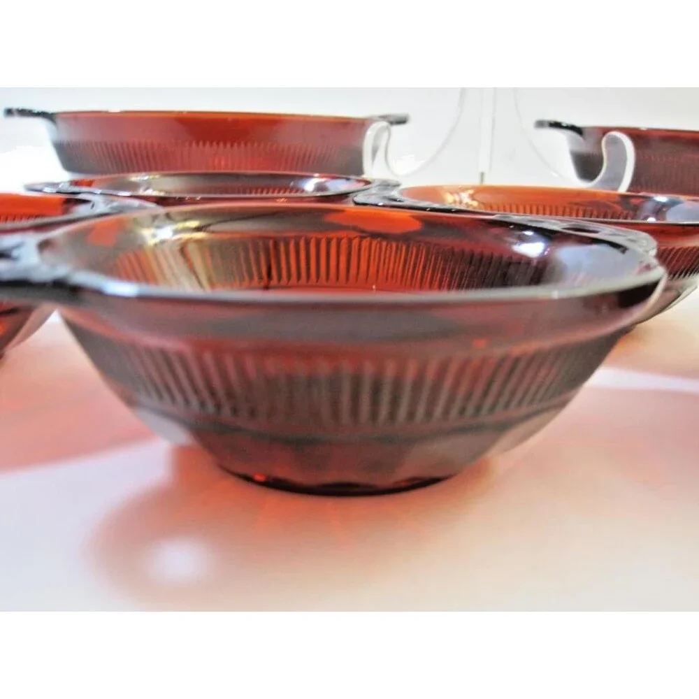 Vintage Anchor Hocking Coronation Royal Ruby Red Serving Berry Bowl 6pc Set